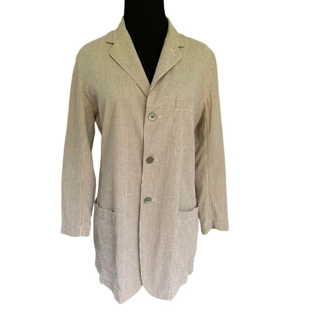 Vintage Unisex Ralph Lauren Brown & Cream Checked Seersucker Blazer Size 6